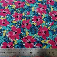 Viscose fond jaune fleurie fuchsia et bleu vert 2 