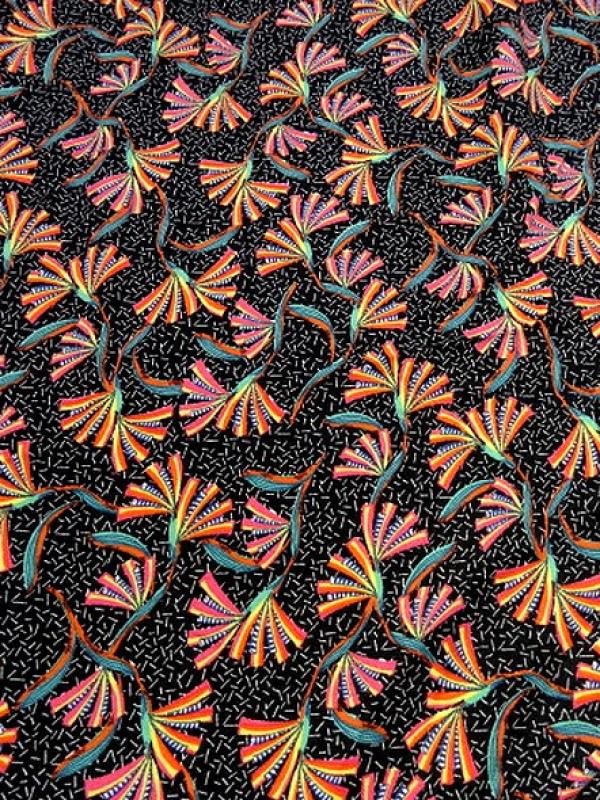 Viscose fond noir imprime fleuri multicolore 3 