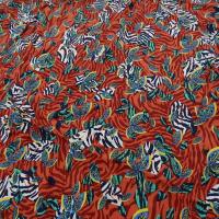 Viscose fond rouge cinabre motif fleurs zebrees 1