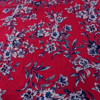 Viscose fond rubis fleurs bleu canard 1 