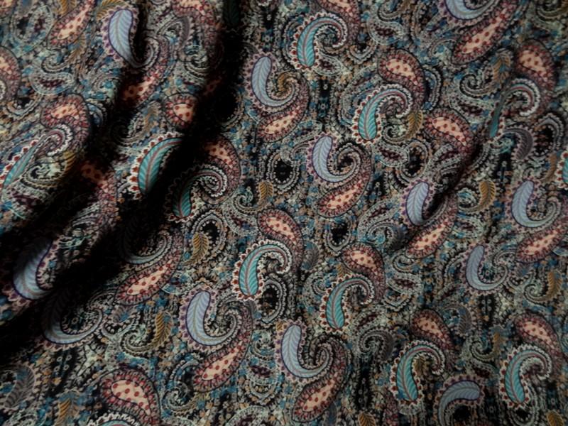 Viscose motif cachemire turquoise et mauve 2
