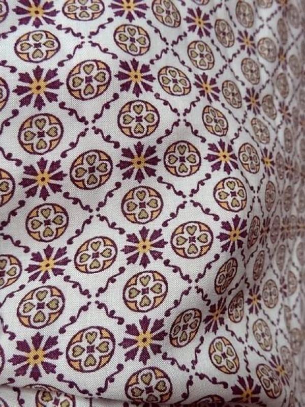Viscose petit motif vintage violet ambre et vert tilleul 2 