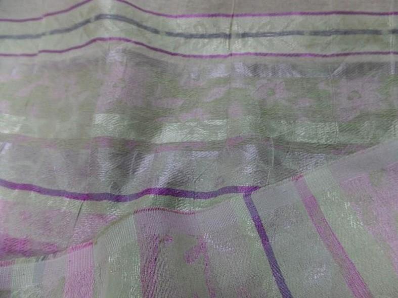 Viscose soie faconne bandes ton anis et rose 0