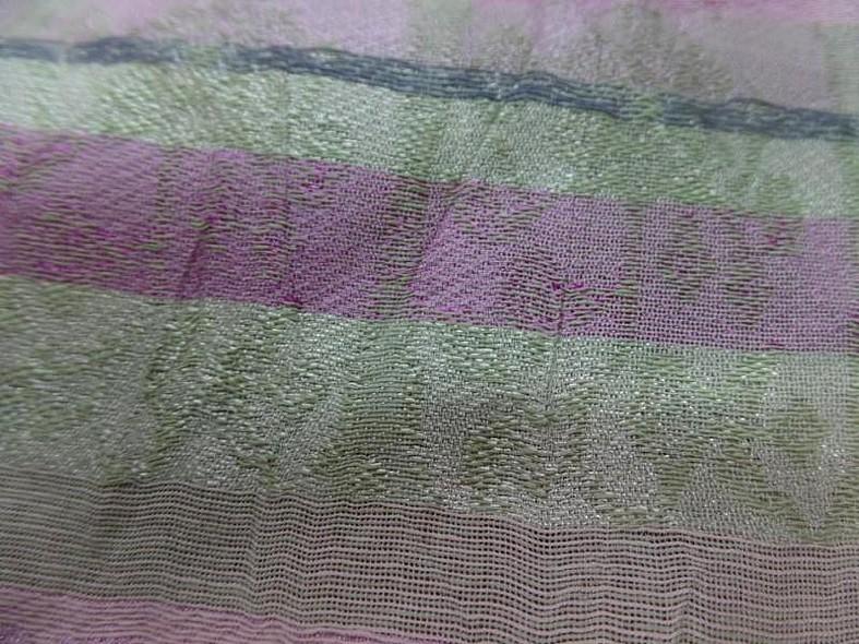 Viscose soie faconne bandes ton anis et rose 3
