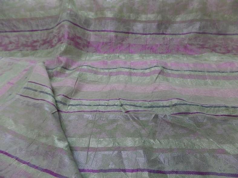 Viscose soie faconne bandes ton anis et rose