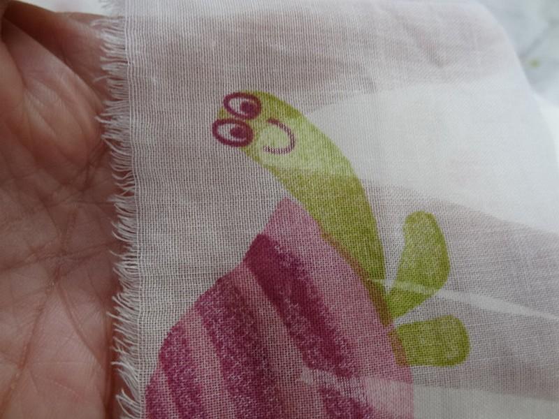 Voile coton blanc motifs escargots et papillons 5