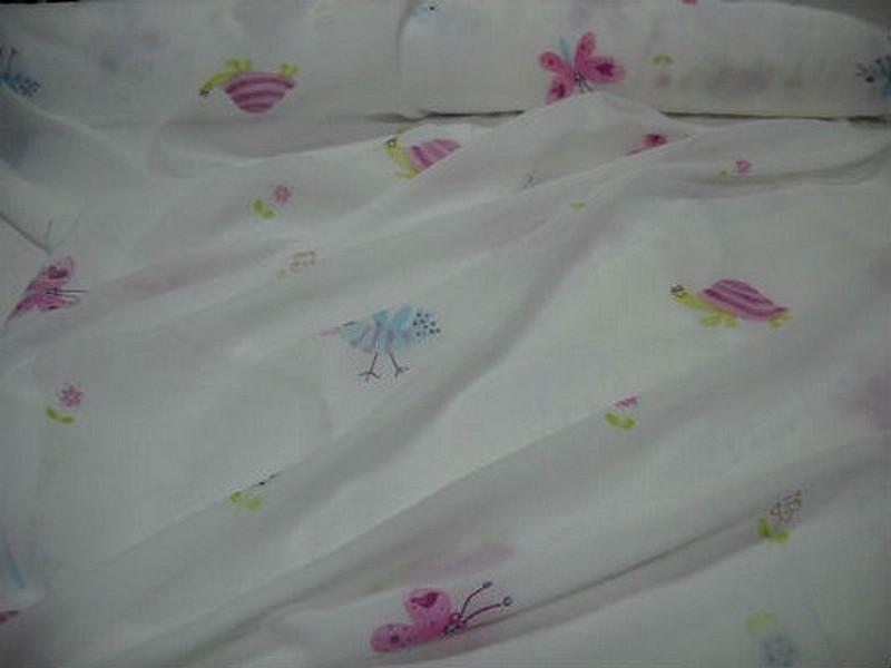 Voile coton blanc motifs escargots et papillons 6