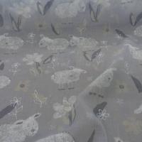 Voile coton gris clair imprimé moutons 0