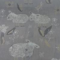 Voile coton gris clair imprimé moutons