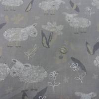 Voile coton gris clair imprimé moutons 4