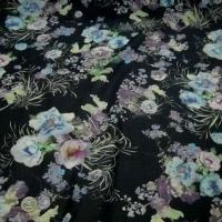 Voile coton gris noir fleurs doux pastel 1