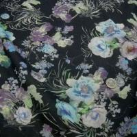 Voile coton gris noir fleurs doux pastel 2
