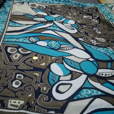 Voile coton motif peinture ethnique abstraite 1 