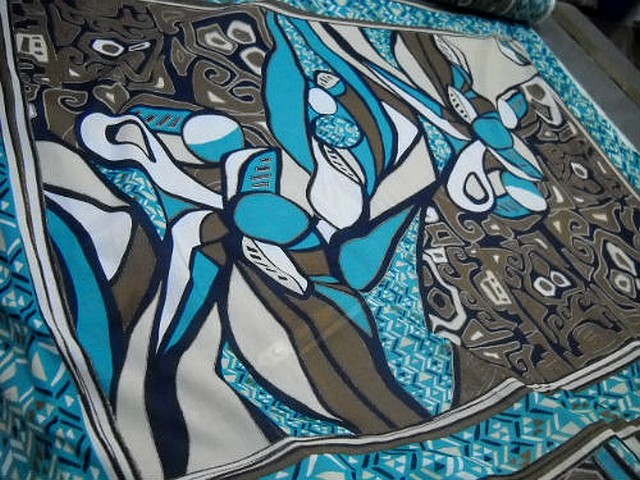 Voile coton motif peinture ethnique abstraite 2