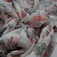 Voile coton oiseaux sur branches et fleurs 2 