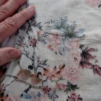 Voile coton oiseaux sur branches et fleurs 5 