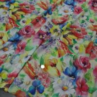 Voile coton soie fleurs fond blanc 1 1 