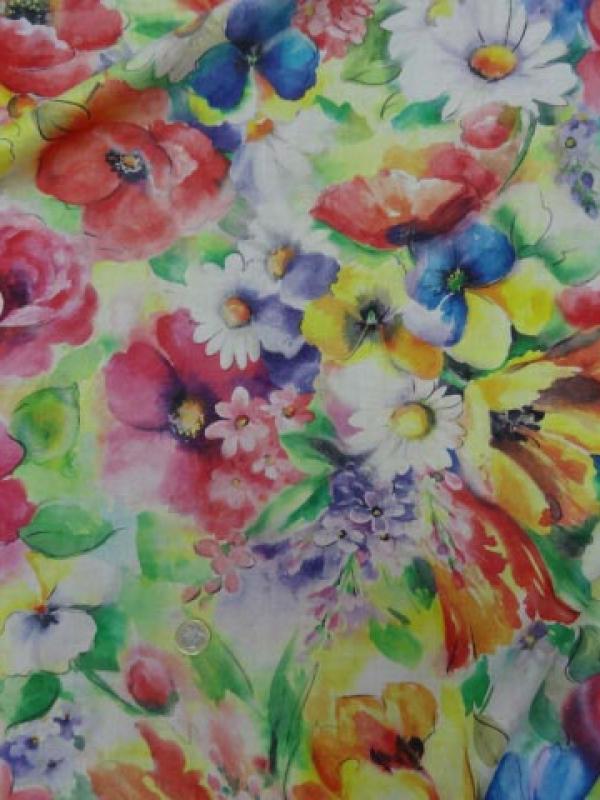 Voile coton soie fleurs fond blanc 1 2 
