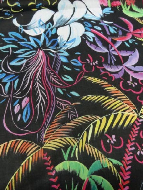 Voile coton soie noir palmiers 2 
