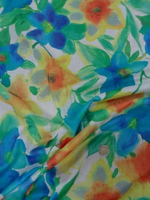 Voile de coton aquarelle de fleurs 
