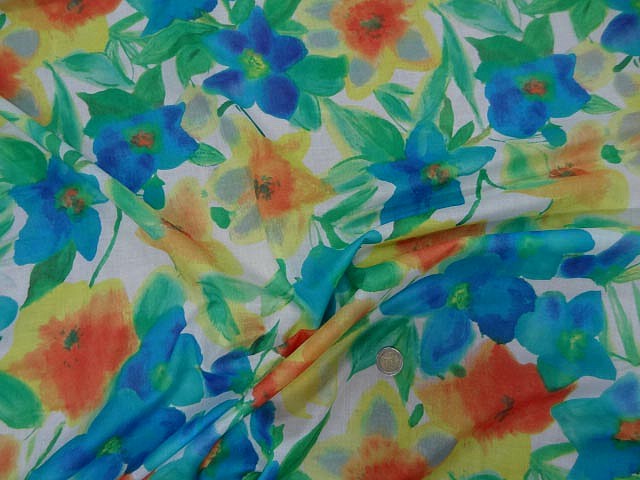 Voile de coton aquarelle de fleurs