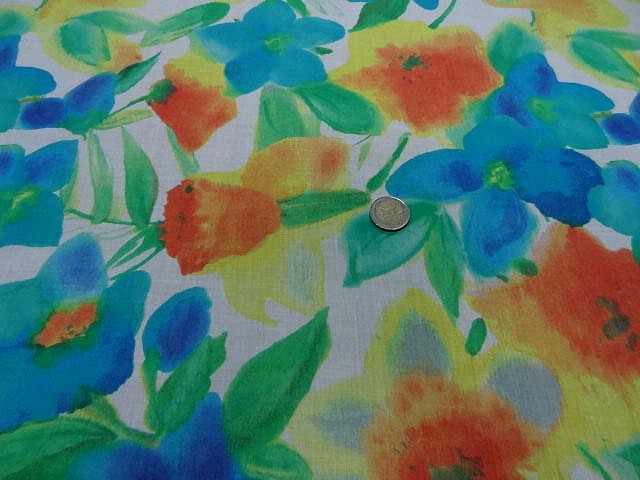 Voile de coton aquarelle de fleurs 1