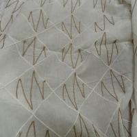 Voile de coton blanc casse avec surpiqures damier fil de lin 1 