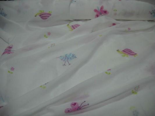 Voile de coton blanc imprime escargots et papillons 1 