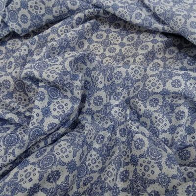 Voile de coton blanc motif bleu type provence 4 