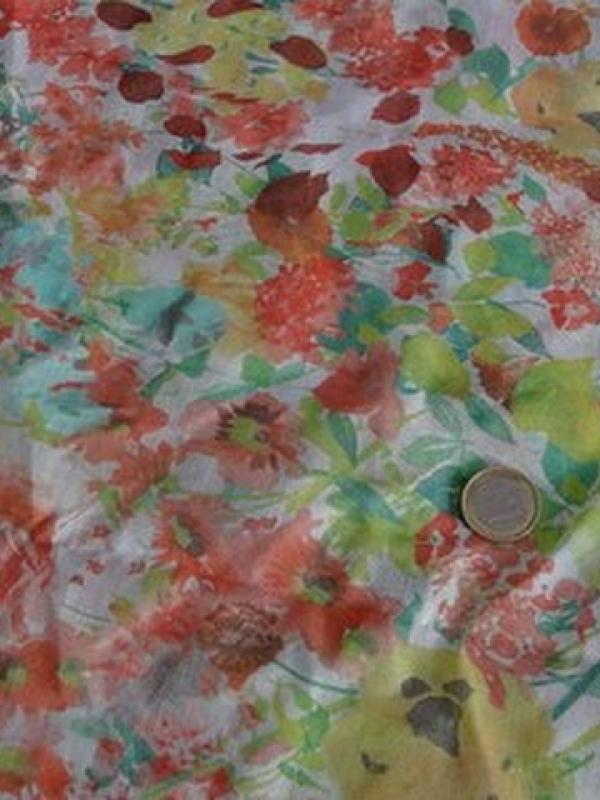 Voile de coton fleuri pistache capucine 2