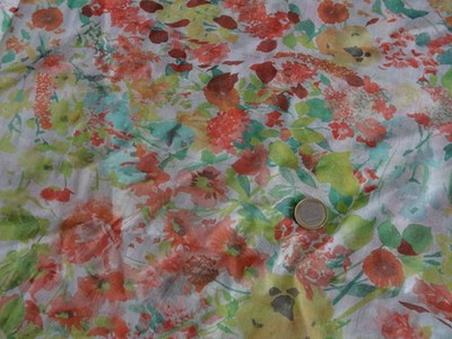 Voile de coton fleuri pistache capucine 2