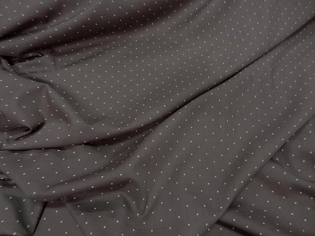 Voile de coton melange taupe clair pois blanc 0 4