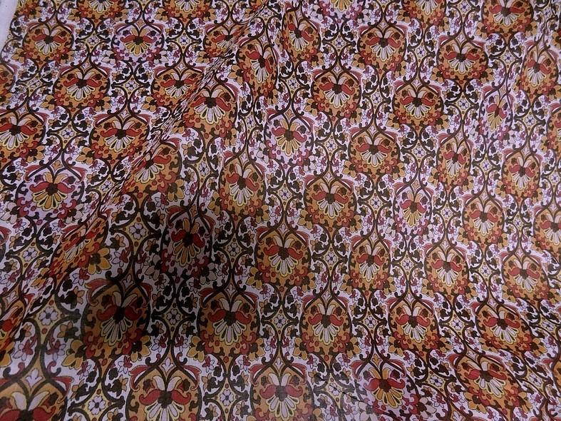 Voile de coton motif fleur de lis rose orchidee et mandarine