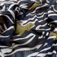 Voile de coton noir motifs kaki et blanc 5 