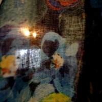 Voile de coton roses de jardin tons bleus 1