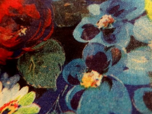 Voile de coton roses de jardin tons bleus 2