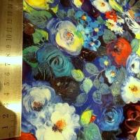 Voile de coton roses de jardin tons bleus 4