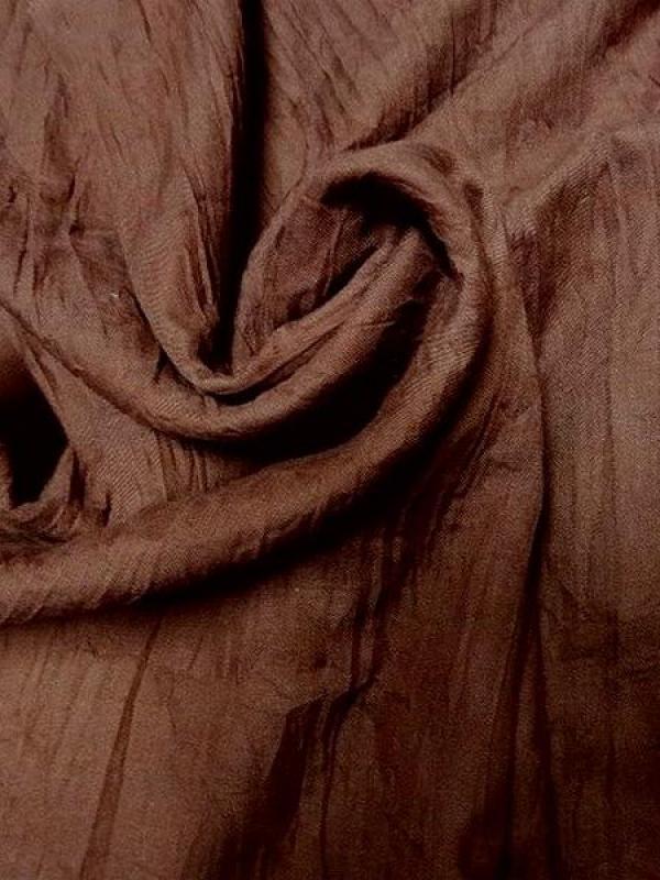 Voile de coton viscose froisse plisse marron chocolat 2 