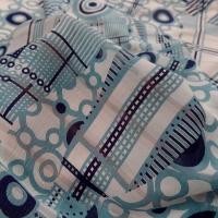Voile de soie imprime retro ton blanc et bleu8