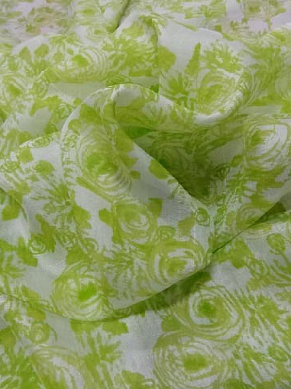Voile de soie satine blanc vert lime 1 