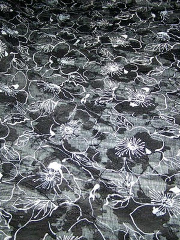 Voile noir froisse devore motif anemone 1 