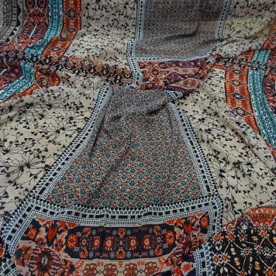 Voile viscose motifs hindous ambre bleu 1 