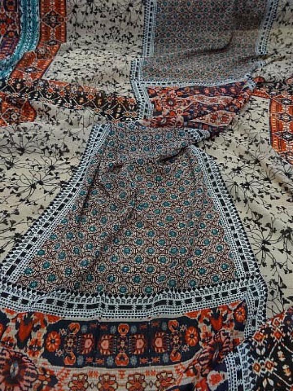 Voile viscose motifs hindous ambre bleu 1 