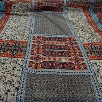Voile viscose motifs hindous ambre bleu 2 